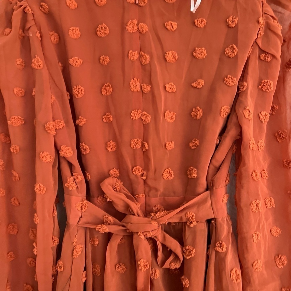 Rust Orange Clip Dot Long Sleeve Mini Dress S - Picture 5 of 10